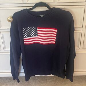 wild fable Navy Knit Sweater with Red and White Flag Detail